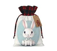KoNsev Bonita bolsa de regalo con cordón de color con estampado de conejo blanco, suministros de Navidad, decoración de Halloween, 4.7 x 6.9 pulgadas