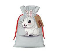 KoNsev Bonita bolsa de regalo con cordón de conejo blanco, regalo de vacaciones, decoración para Navidad y Halloween, suministros de fiesta de 4.7 x 6.9 pulgadas