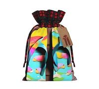 KoNsev Chanclas de arte sandalias de arte bloque de color cordón bolsa de regalo, regalo de vacaciones, suministros de fiesta de Navidad 8.3 x 11.8 pulgadas