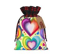 KoNsev Corazones en colores arco iris bloque cordón bolsa de regalo, regalo de vacaciones, suministros de fiesta de Navidad 8.3 x 11.8 pulgadas