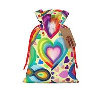 KoNsev Corazones en colores arco iris bolsa de regalo con cordón, regalo de vacaciones, decoración para Navidad y Halloween suministros de fiesta 4.7 x 6.9 pulgadas