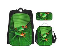KoNsev Cute Frog - 3 mochilas de 16 pulgadas para la escuela preescolar y lonchera para niños pequeños, Black, Talla única, Juego de mochila escolar
