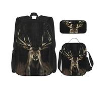 KoNsev Deer - 3 mochilas de 16 pulgadas para preescolar y lonchera para niños pequeños, Black, Talla única, Juego de mochila escolar
