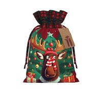 KoNsev Divertida bolsa de regalo con cordón de bloque de color de alce de Navidad, suministros de Navidad, decoración de Halloween, 4.7 x 6.9 pulgadas