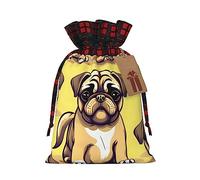 KoNsev Divertida bolsa de regalo con cordón de bloque de color, diseño de carlino de dibujos animados, suministros de fiesta de Navidad de 8.3 x 11.8 pulgadas