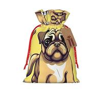 KoNsev Divertida bolsa de regalo con cordón de perro carlino de dibujos animados, regalo de vacaciones, decoración para Navidad y Halloween, suministros de fiesta de 4.7 x 6.9 pulgadas