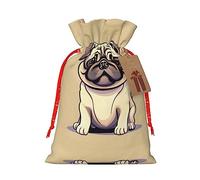 KoNsev Divertida bolsa de regalo con cordón para cachorros de carlino de dibujos animados, regalo de vacaciones, decoraciones de regalos para suministros de fiesta de Navidad