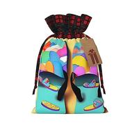 KoNsev Divertidas chanclas de arte sandalias de arte bloque de color cordón bolsa de regalo, regalo de vacaciones, suministros de fiesta de Navidad 8.3 x 11.8 pulgadas