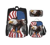 KoNsev Eagle with USA Flag - Mochilas de 16 pulgadas para escuela preescolar y lonchera para niños pequeños, Black, Talla única, Juego de mochila escolar