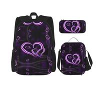 KoNsev Fashional Purple Hearts - Mochilas de 16 pulgadas para escuela preescolar y lonchera para niños pequeños, Black, Talla única, Juego de mochila escolar