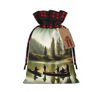 KoNsev Fishing Lake Fishermens - Bolsa de regalo con cordón de bloque de color, regalo de vacaciones, suministros de Navidad, decoración de Halloween, 4.7 x 6.9 pulgadas
