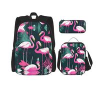 KoNsev Flamingo and Leaves - 3 mochilas de 16 pulgadas para escuela preescolar y lonchera para niños pequeños, Black, Talla única, Juego de mochila escolar