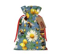 KoNsev Flying Bees Daisy Honey Bolsa de regalo con cordón, regalo de vacaciones, decoraciones de regalos para suministros de fiesta de Navidad
