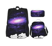 KoNsev Galaxy Space Art - 3 mochilas de 16 pulgadas para escuela preescolar y lonchera para niños pequeños, Black, Talla única, Juego de mochila escolar