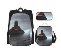 KoNsev Giant Nuclear Ship 3 mochilas de 16 pulgadas para escuela preescolar y lonchera para niños pequeños, Black, Talla única, Juego de mochila escolar