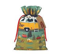 KoNsev Happy Bus Camper Bolsa de regalo con cordón, regalo de vacaciones, decoración para Navidad y suministros de fiesta de Halloween 8.3 x 11.8 pulgadas