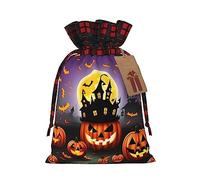 KoNsev Happy-Halloween-Day-Trick-Or Treat Bolsa de regalo con cordón de bloque de color, regalo de vacaciones, suministros de Navidad, decoración de Halloween 4.7 x 6.9 pulgadas