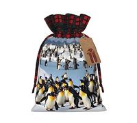 KoNsev Happy Penguin - Bolsa de regalo con cordón de bloque de color, regalo de vacaciones, suministros de fiesta de Navidad de 8.3 x 11.8 pulgadas