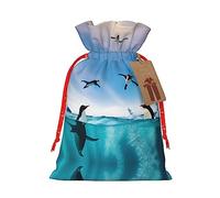 KoNsev Happy Penguin In The Water Bolsa de regalo con cordón, regalo de vacaciones, decoraciones de regalos para suministros de fiesta de Navidad