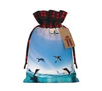 KoNsev Happy Penguin In The Water Color Block Bolsa de regalo con cordón, regalo de vacaciones, suministros de fiesta de Navidad 8.3 x 11.8 pulgadas