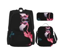 KoNsev Hello Glasses Flamingo - 3 mochilas de 16 pulgadas para escuela preescolar y lonchera para niños pequeños, Black, Talla única, Juego de mochila escolar