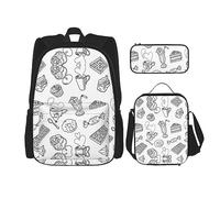 KoNsev Juego de 3 bolsas de libros estampadas para escuela primaria, bolsa escolar con bolsa de almuerzo, estuche para lápices, bonita llama dibujada a mano, Black Afternoon Tea, Talla única