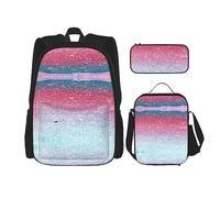 KoNsev Juego de 3 bolsas de libros estampadas para escuela primaria, bolsa escolar con bolsa de almuerzo, estuche para lápices, notas musicales azules, Colores pastel azul, rosa y morado, Talla única