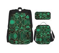 KoNsev Juego de 3 bolsas de libros estampadas para escuela primaria, bolsa escolar con bolsa de almuerzo, estuche para lápices, bonita llama dibujada a mano, Geométrico negro y dorado, Talla única