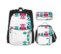 KoNsev Juego de 3 bolsas de libros estampadas para escuela primaria, bolsa escolar con bolsa de almuerzo, estuche para lápices, bonita llama dibujada a mano, Búhos lindos, Talla única
