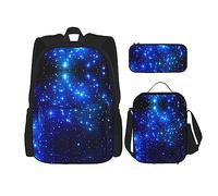 KoNsev Juego de 3 bolsas de libros estampadas para escuela primaria, bolsa escolar con bolsa de almuerzo, estuche para lápices, notas musicales azules, Blue Shining Stars, Talla única