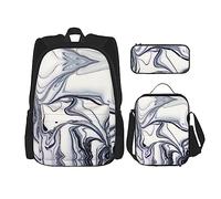KoNsev Juego de 3 bolsas de libros estampadas para escuela primaria, bolsa escolar con bolsa de almuerzo y estuche para lápices, bonito pingüino, Pintura blanca y negra mezclada, Talla única