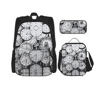 KoNsev Juego de 3 bolsas de libros estampadas para escuela primaria, bolsa escolar con bolsa de almuerzo, estuche para lápices, chanclas divertidas y artísticas, Arte del reloj, Talla única