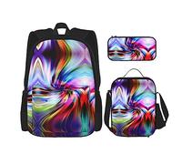 KoNsev Juego de 3 bolsas de libros estampadas para escuela primaria de secundaria, bolsa escolar con bolsa de almuerzo, estuche para lápices, arcoíris colorido, Colorido Tie Dye, Talla única