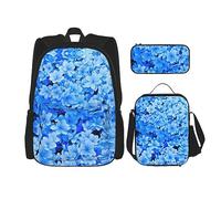 KoNsev Juego de 3 bolsas de libros estampadas para escuela secundaria, bolsa escolar con bolsa de almuerzo, estuche para lápices, flores azules tropicales, azul con flores, Talla única