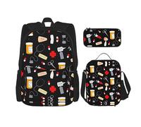 KoNsev Juego de 3 bolsas de libros estampadas para escuela secundaria, bolsa escolar con bolsa de almuerzo, estuche para lápices, diseño de alpaca con dibujos animados de animales, Patrón de medicina