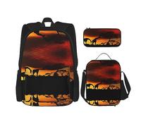 KoNsev Juego de 3 bolsas de libros estampadas para escuela secundaria, bolsa escolar con bolsa de almuerzo, estuche para lápices, diseño floral bohemio colorido, Jirafa bajo el árbol en África, Talla