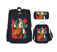 KoNsev Juego de 3 bolsas de libros estampadas para escuela secundaria, bolsa escolar con bolsa de almuerzo y estuche para lápices, mariposa rosa, Flock of Birds, Talla única