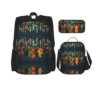 KoNsev Juego de 3 bolsas de libros estampadas para escuela secundaria, bolsa escolar con bolsa de almuerzo, estuche para lápices, composición en rojo, amarillo, azul y negro, Condimentos Especias,