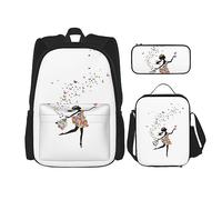 KoNsev Juego de 3 bolsas de libros estampadas para escuela secundaria, bolsa escolar con bolsa de almuerzo, estuche para lápices, diseño floral bohemio colorido, Mariposa de baile para niña, Talla