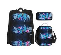 KoNsev Juego de 3 bolsas de libros estampadas para escuela secundaria, bolsa escolar con bolsa de almuerzo, estuche para lápices, lindo perro carlino negro, Bonita mariposa, Talla única
