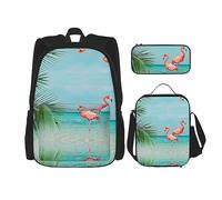 KoNsev Juego de 3 bolsas de libros estampadas para escuela secundaria, bolsa escolar con bolsa de almuerzo y estuche para lápices, mariposa rosa, Flamenco en el agua, Talla única