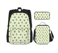 KoNsev Juego de 3 bolsas de libros impresas para escuela primaria, bolsa escolar con bolsa de almuerzo, estuche para lápices, mapa de brújula, avocado, Talla única