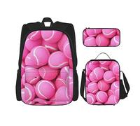 KoNsev Juego de 3 bolsas de libros impresas para escuela primaria de secundaria, bolsa escolar con bolsa de almuerzo, estuche para lápices, pelotas de tenis rosa brillante, Pelotas de tenis rosa