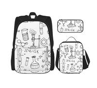KoNsev Juego de 3 bolsas de libros impresas para escuela primaria de secundaria, bolsa escolar con bolsa de almuerzo, estuche para lápices, patrón de rombos a cuadros, Impresión química, Talla única
