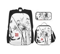 KoNsev Juego de 3 bolsas de libros impresas para escuela primaria de secundaria, bolsa escolar con bolsa de almuerzo, estuche para lápices, pelotas de tenis rosa brillante, Pintura de pájaros y hojas