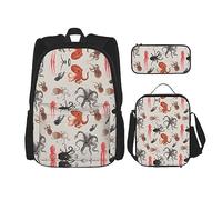 KoNsev Juego de 3 bolsas de libros impresas para escuela primaria de secundaria, bolsa escolar con bolsa de almuerzo, estuche para lápices, Galaxy Diamond, Color pulpo, Talla única