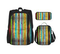 KoNsev Juego de 3 bolsas de libros impresas para escuela primaria de secundaria, bolsa escolar con bolsa de almuerzo y estuche para lápices, Parque Nacional Grand Teton, Tablero de madera colorido,