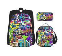 KoNsev Juego de 3 bolsas de libros impresas para escuela primaria de secundaria, bolsa escolar con bolsa de almuerzo, estuche para lápices, notas musicales coloridas, Patrón colorido, Talla única