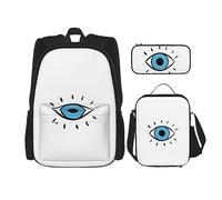 KoNsev Juego de 3 bolsas de libros impresas para escuela primaria de secundaria, bolsa escolar con bolsa de almuerzo, estuche para lápices, mapa de barco, Mal de ojo, Talla única, moderno