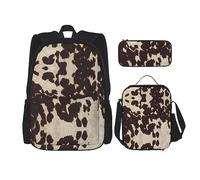 KoNsev Juego de 3 bolsas de libros impresas para escuela primaria de secundaria, bolsa escolar con bolsa de almuerzo, estuche para lápices, pelotas de tenis rosa brillante, Piel vacuna marrón, Talla